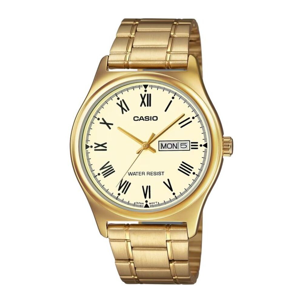 Casio Men’s Gold Analog Watch Roman Dial Steel Bracelet - MTP-V006G-9BUDF